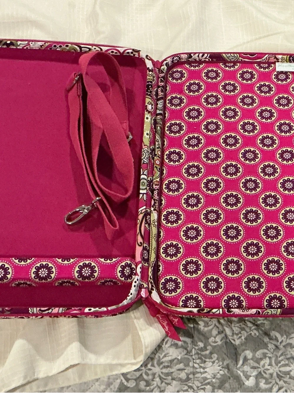 Vera Bradley Pink Paisley Quilted Laptop Bag with Floral Stripe
